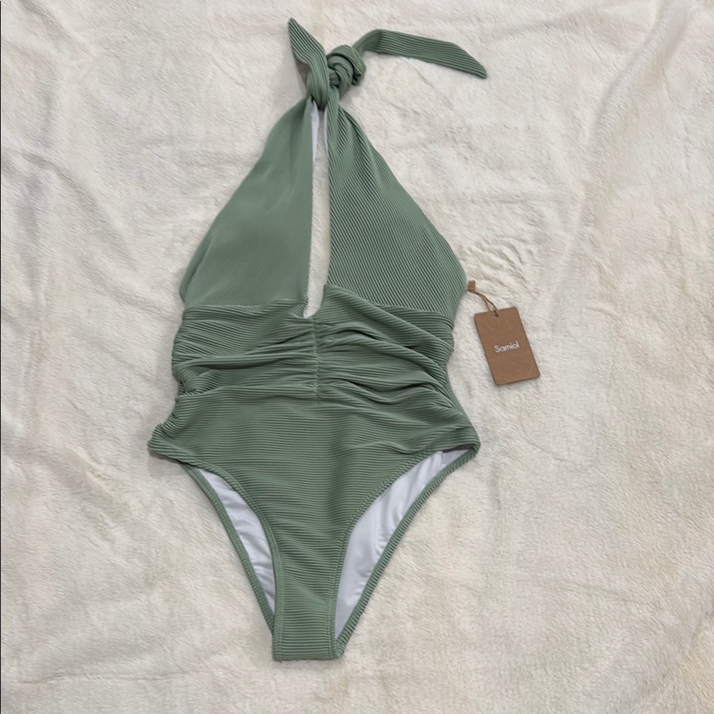 NWT Samiol Halter Neck One Piece with Ruching Small